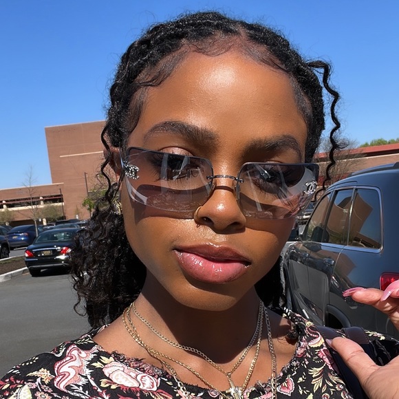 Chanel Rimless Sunglasses Coco Mark Rhinestone - Picture 7 of 8